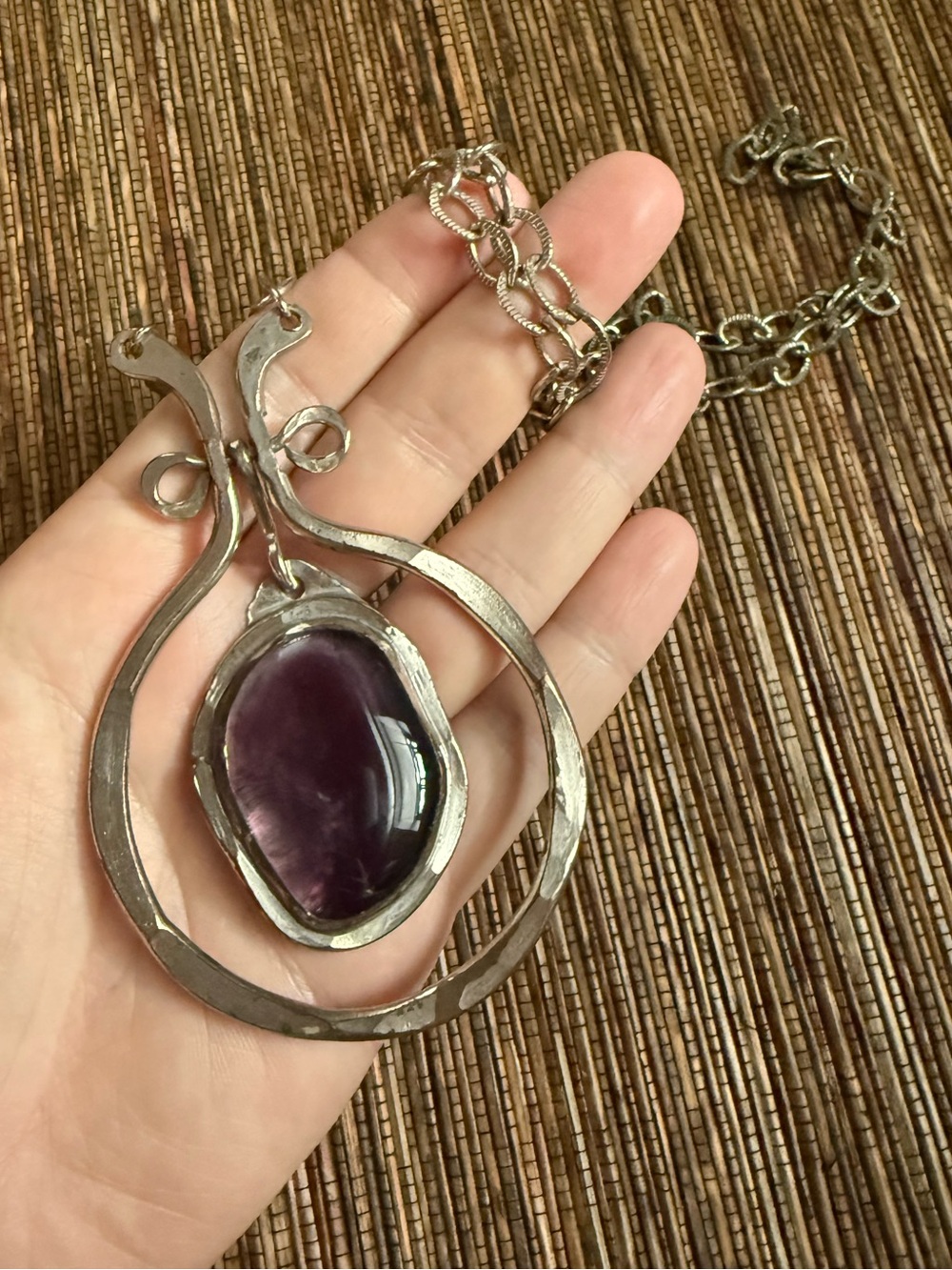 Early Rafael Canada Necklace Silver Tone Purple Modernist Brutalist Alfandary